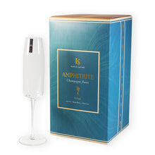 Load image into Gallery viewer, Set of 4 310ml Amphitrite champagne flutes with wave-effect design, packaged elegantly.