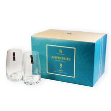 Load image into Gallery viewer, 2 Amphitrite Highball Tumblers in-front of packaging, showcasing 500ml capacity and elegant design.