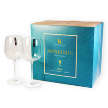 Load image into Gallery viewer, Set of 6 Mouth-Blown 500ml Amphitrite wine glasses in elegant packaging by Katie Jayne .
