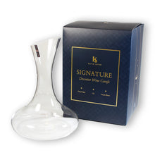 Load image into Gallery viewer, Katie Jayne Signature wine decanter, pictured in-front of gift-box product packaging.
